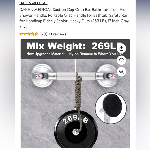 DAREN MEDICAL Suction Cup Grab Bar Bathroom NWOT - Picture 3 of 6